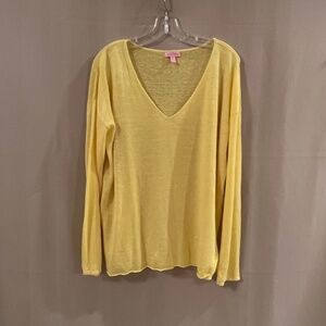 Lilly Pulitzer Taryn Linen Sweater V- Neck Dandelion Yellow Long Sleeve Sz XL